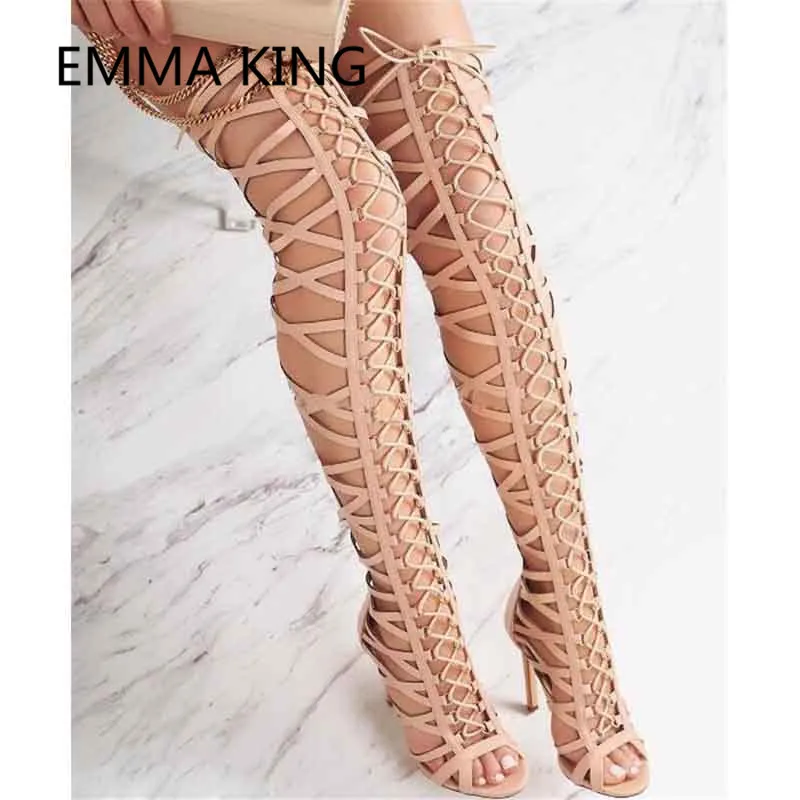 2019 женские летние сандалии гладиаторы выше колена с перекрестной шнуровкой