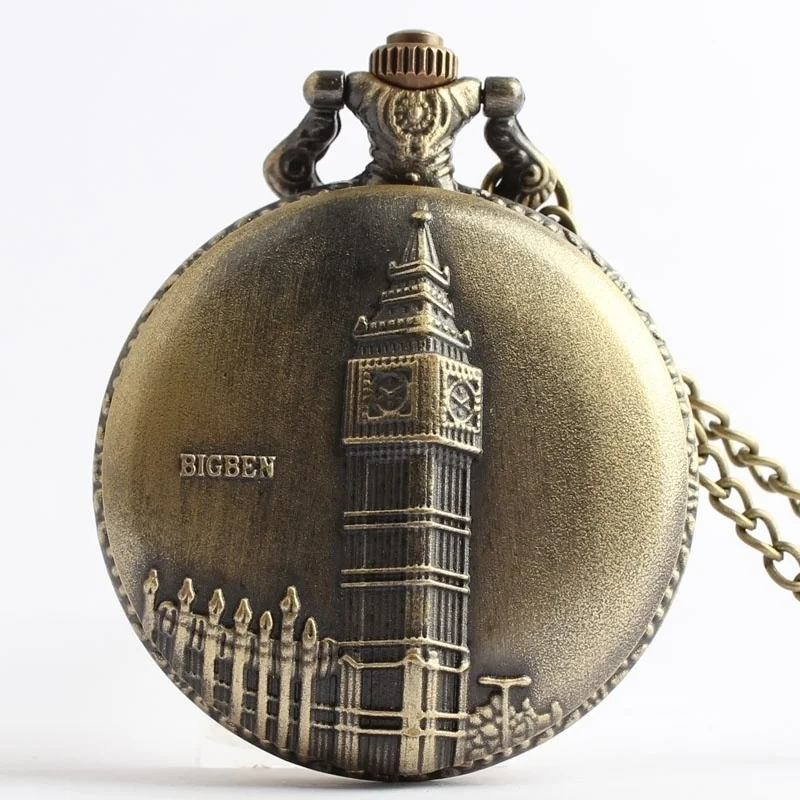 

Antique Bronze London Big Ben Pocket Watch Necklace Steampunk Watch