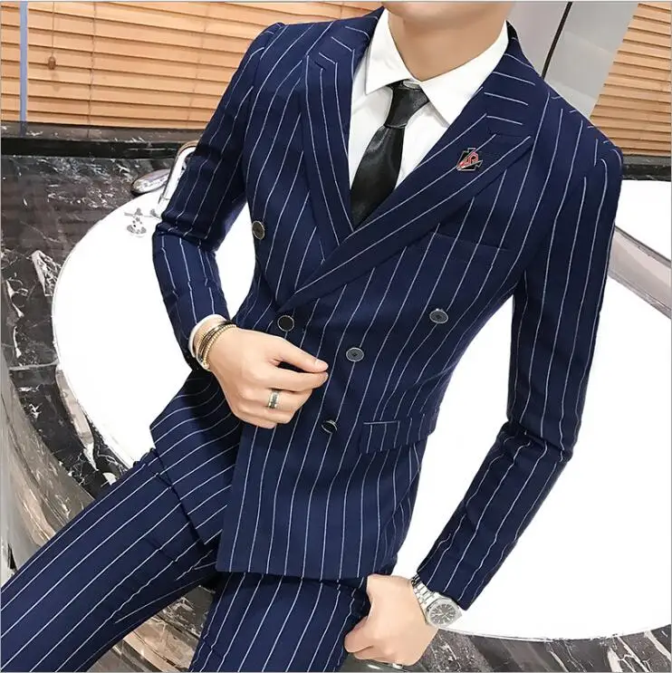 Костюм Mariage Homme мужской двубортный костюм деловой повседневный тройка в полоску