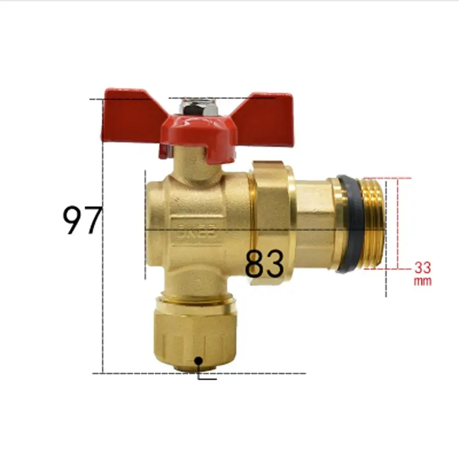 

DN25 G 1" BSPP Male Fit 16/20mm ID/OD PEX Tube None Brass Angle Ball Valve With Red Handle For Water Mainfold