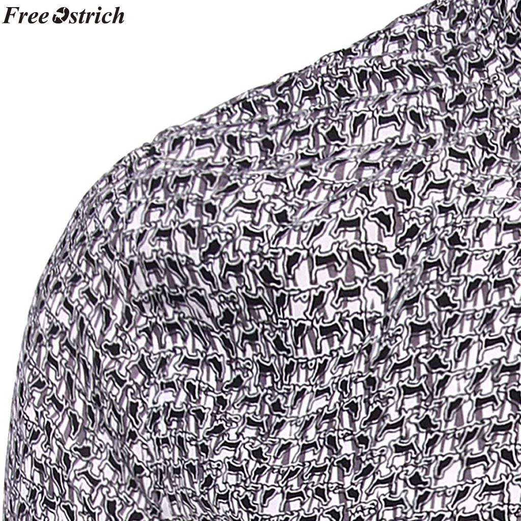 Бесплатная Страусиная Мужская Удобная тонкая рубашка с принтом и длинными