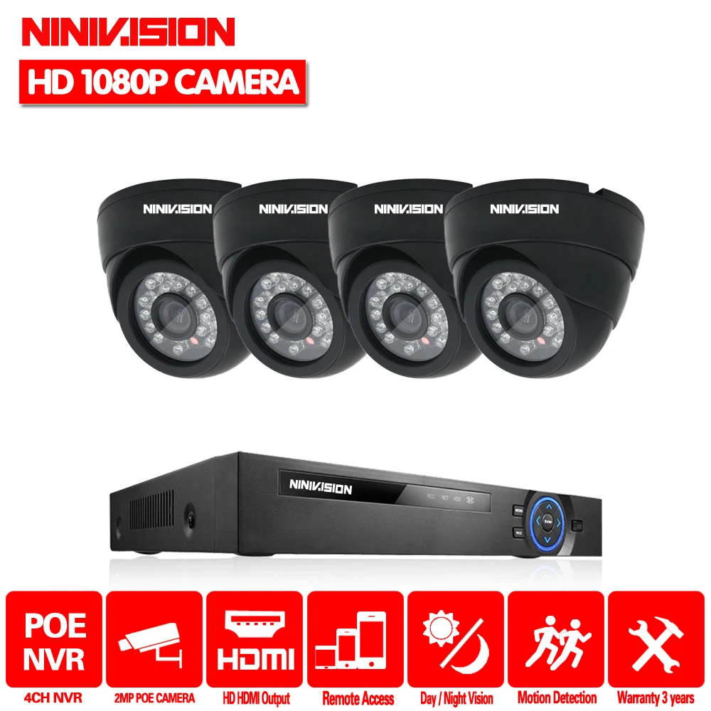 Камера видеонаблюдения NINIVISION инфракрасная камера ночного видения 4 канала NVR 1080P 2