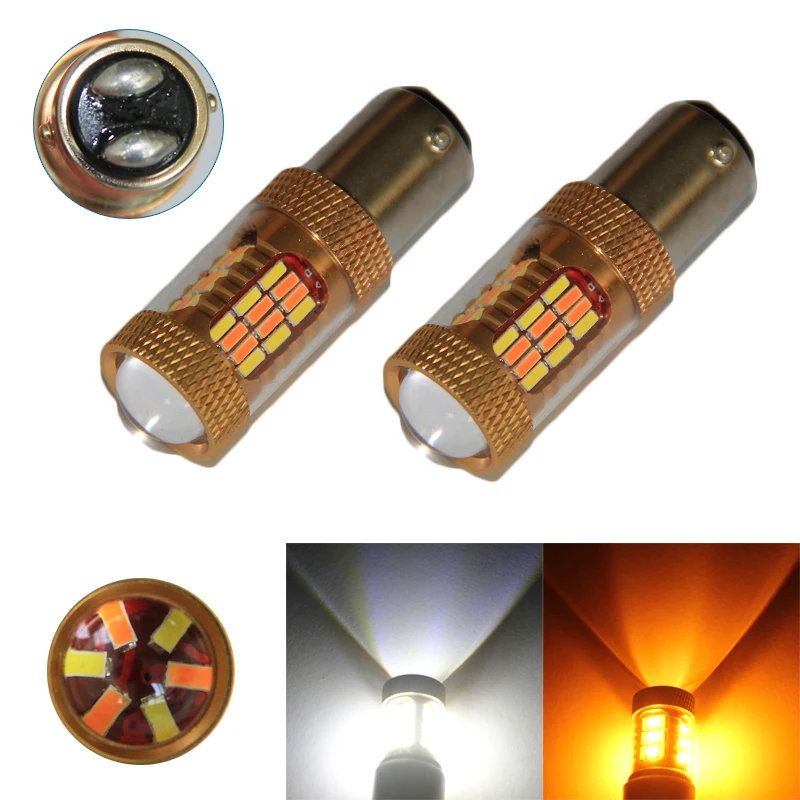 2 шт. 1157 S25 54SMD 4014 светодиодный автомобильный двойной Цвет холодный белый/янтарный
