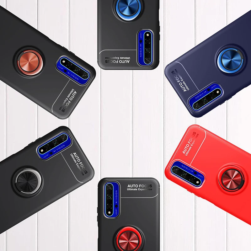 For Huawei Nova 5T Case Finger Ring Magnetic Bracket Soft TPU Silicone Back Cover 5 T Phone |