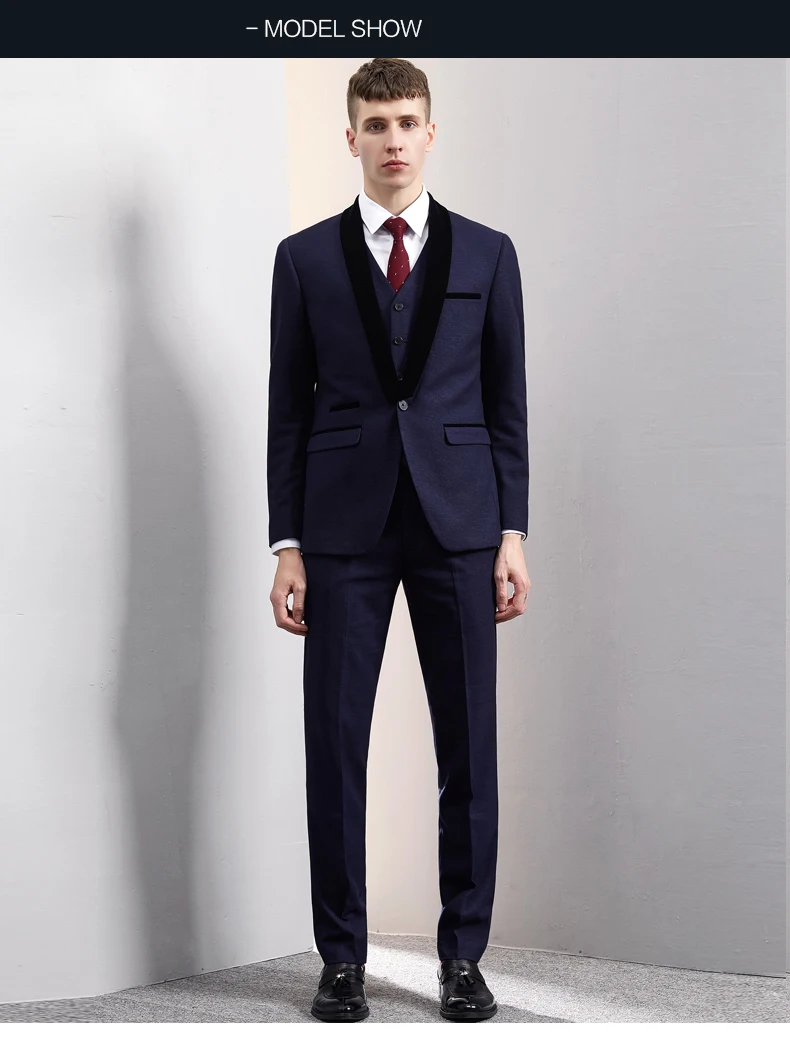 Мода черный смокинг для мужчин костюм Свадебные Жених Slim Fit 3 шт. вечернее платье(куртка+ жилет+ брюки
