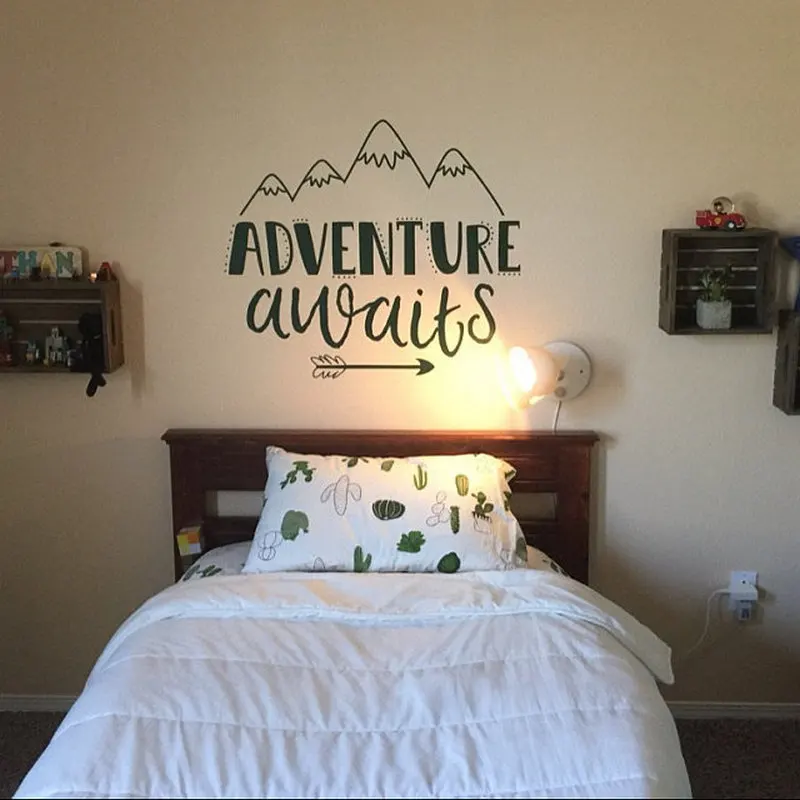 Adventure Awaits Mountains Quote Vinyl Wall Decal Boys Bedroom Art Mural Home Decor Nordic style | Дом и сад