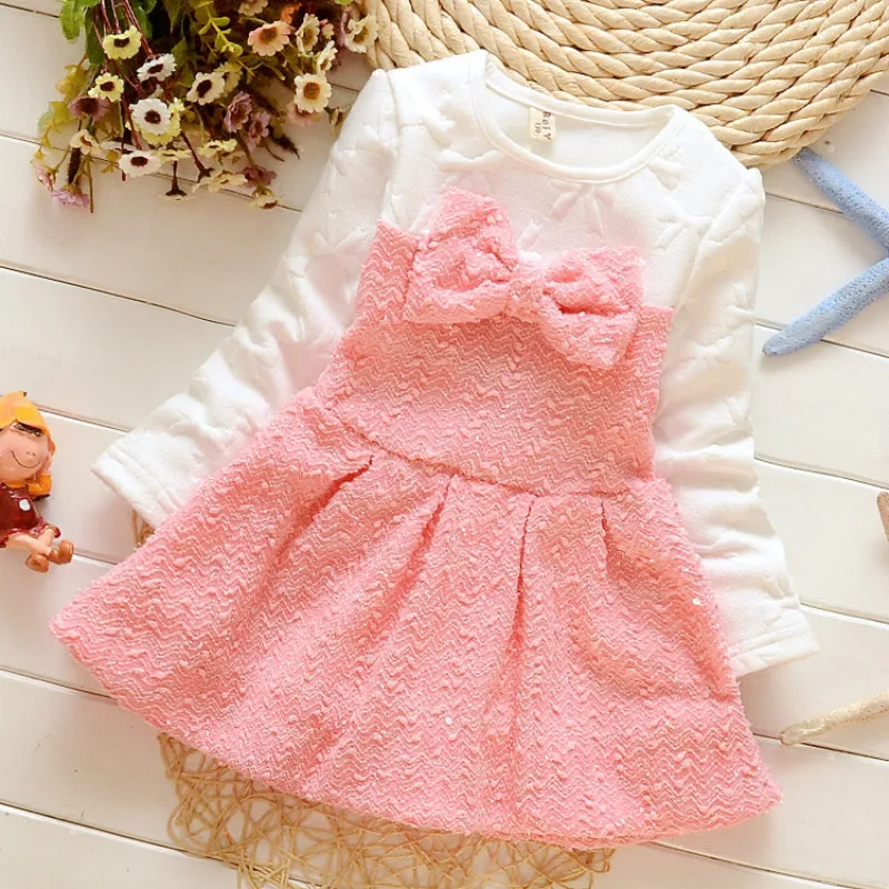 Детское Хлопковое платье с бантом длинным рукавом | Детская одежда и обувь