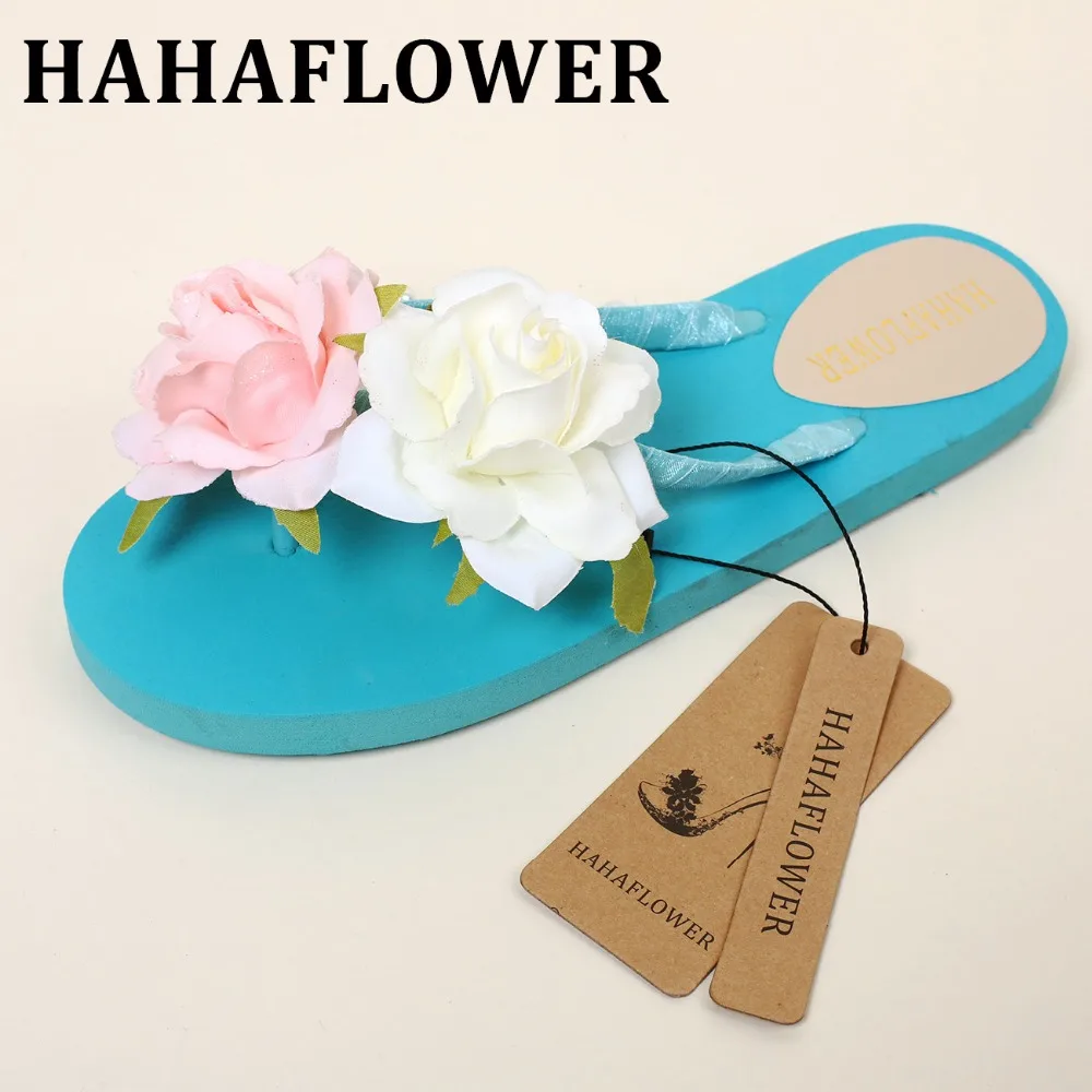 Летние синие сандалии на плоской подошве HAHAFLOWER 2017 пляжные ручной работы с