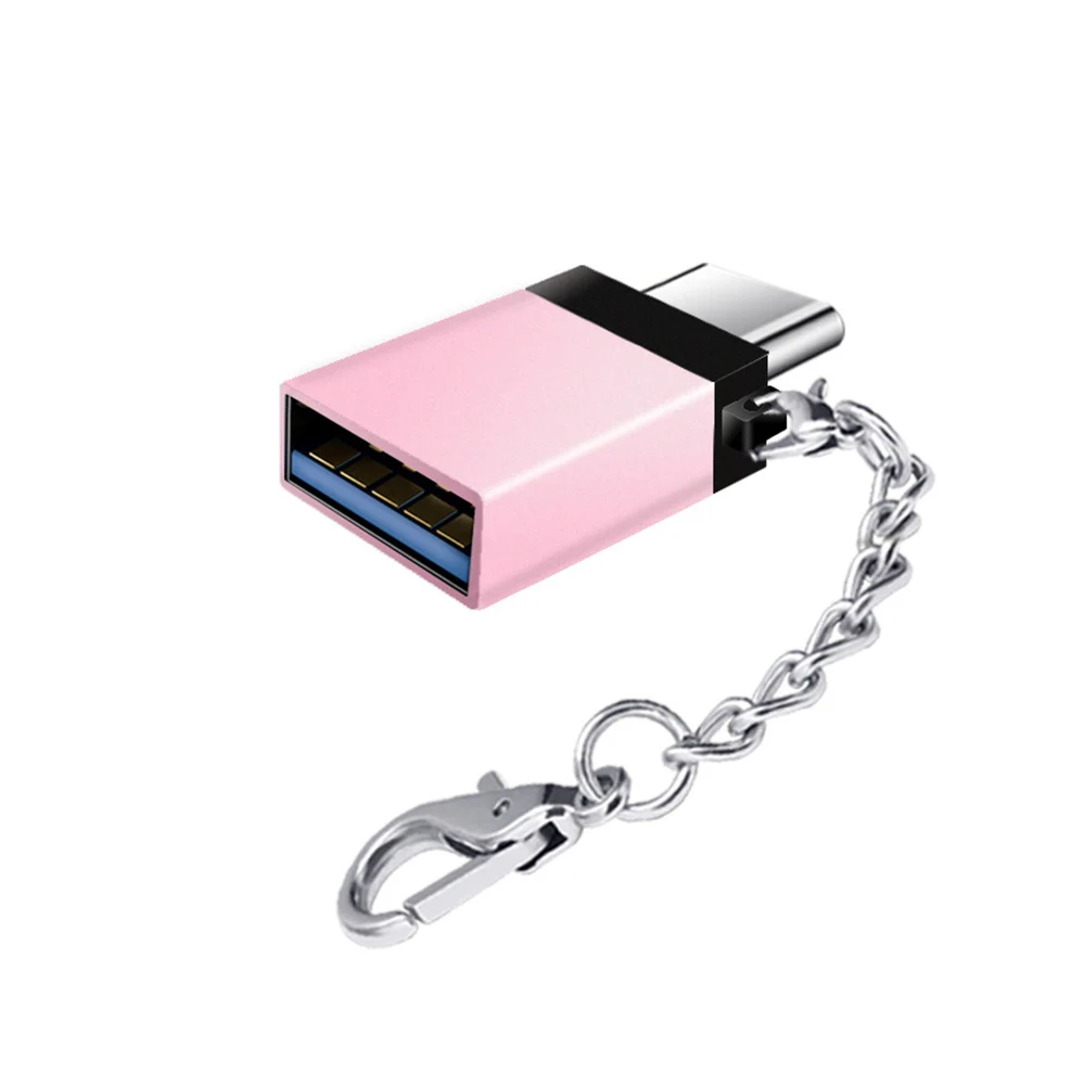 USB3.0 type C OTG адаптер с цепочкой для планшета samsung S10 S9 S8 huawei Xiaomi мобильных телефонов MacBook Pro U Disk Adapter - Цвет: Rose gold