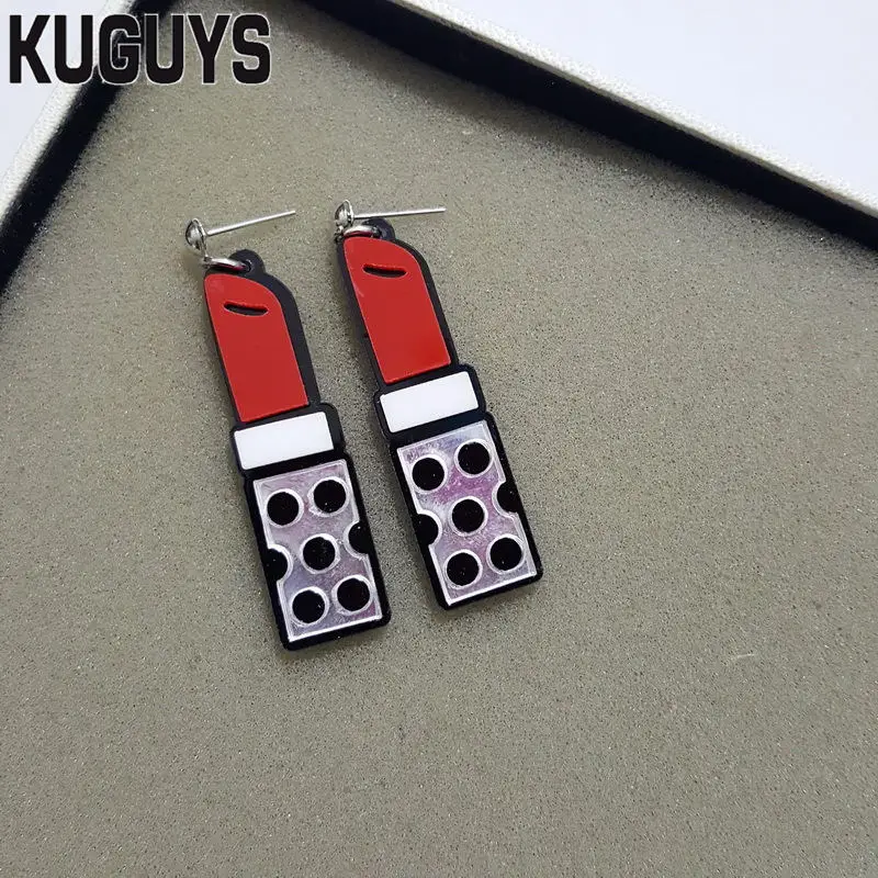 KUGUYS Jewelry Acrylic Gold Silver Lipstick Earrings for Women Pendientes HipHop Red Lips Drop Earring Woman Brincos | Украшения и