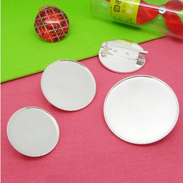 200PCS Silver Plated 20mm/25mm/30mm Round Blank Brooch Base Cabochon Setting Brooch Safty Pin Accessories Free Shipping CFS233