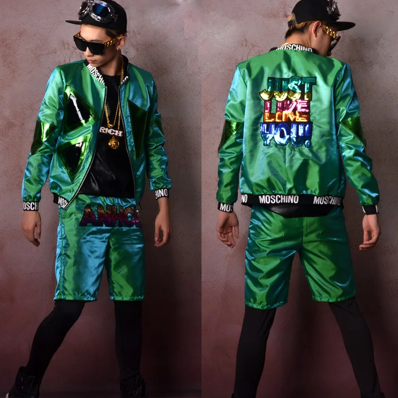 Мужской зеленый комплект из 2 предметов (куртка + шорты) Мужская модная куртка