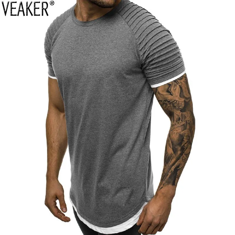 Мужская футболка с коротким рукавом круглым вырезом плиссированные топы S 2XL лето