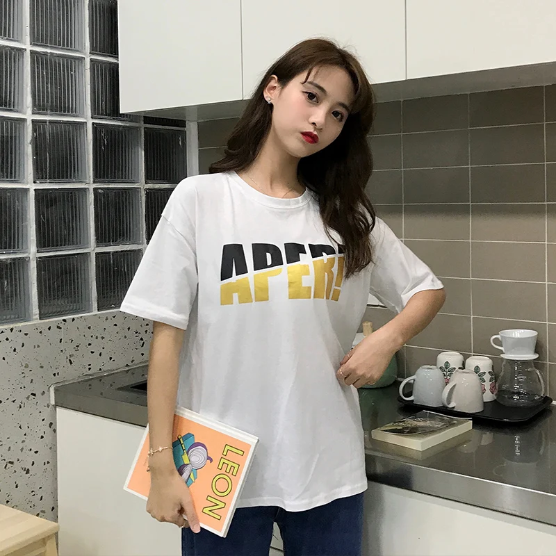 Женские футболки Kawaii Girl винтажная свободная печатная шикарная Повседневная
