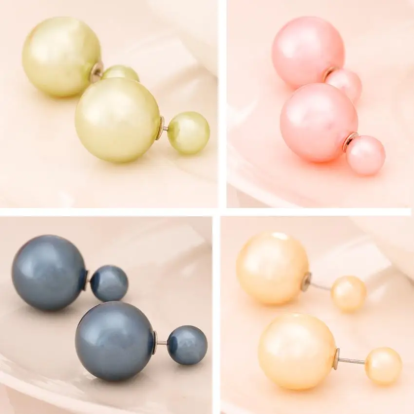 2017 New Fashion jewelry double pearl earings brincos candy color earrings for women pendientes trendy stud earrings(E0456) | Украшения и