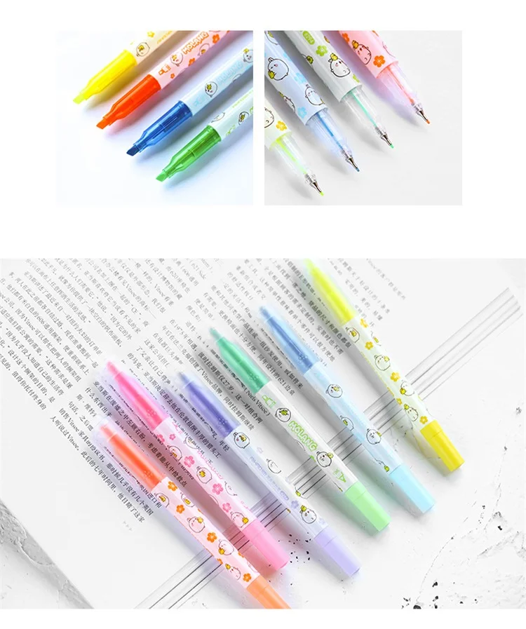 6 pcs Molang color highlighter marker pen set Dual-side spot liner Cute Stationery office School supplies material escolar F007