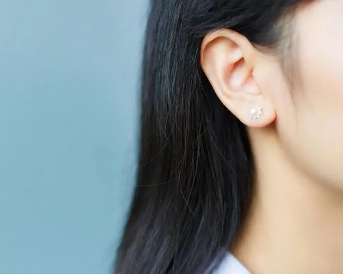 7 мм * 5 мм. 925 sterling silver Пресноводных Культивированный Жемчуг Цветок Серьги