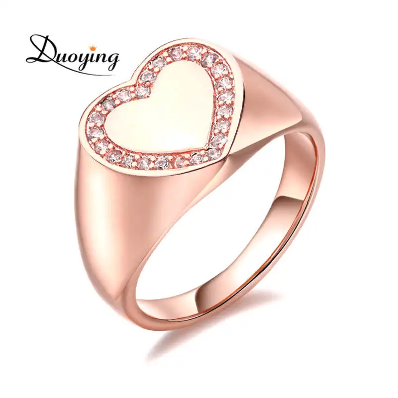 Rose Gold DUOYING CZ заказное кольцо персонализированные кольца для мужчин античное сердце на заказ выгравированное Имя ювелирные изделия - Цвет основного камня: Rose Gold