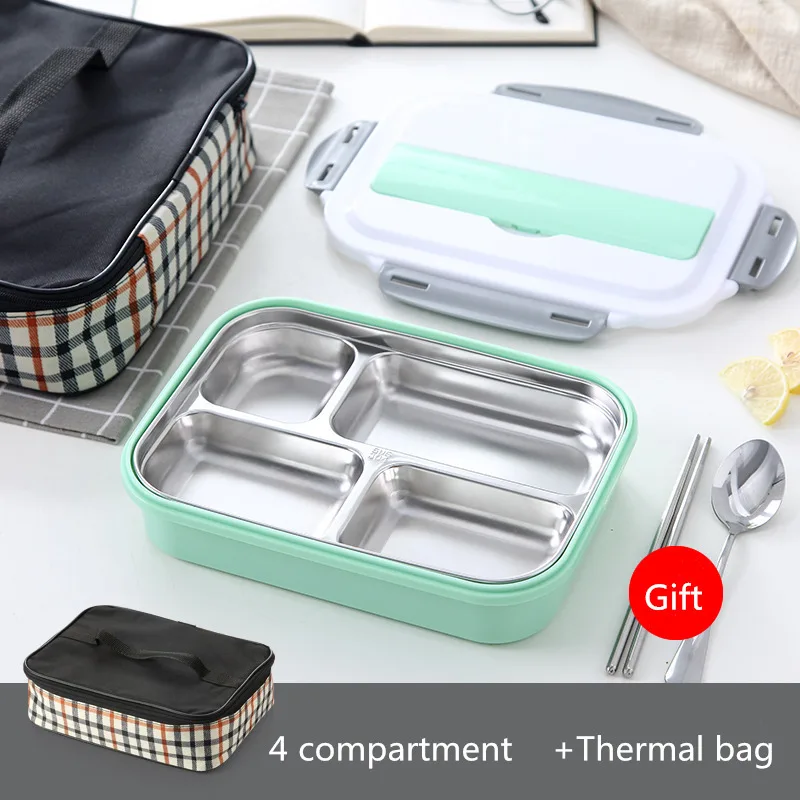 Green 4 set ONEUP 304 Ланч-бокс из нержавеющей стали с термосумкой BPA бесплатно Bento box контейнер для еды для студентов, офисных работников - Цвет: Green 4 set