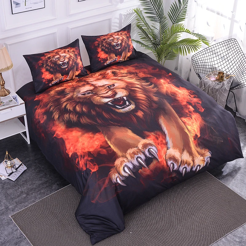 Boniu 3d Lion with Fire Bedding Set 2/3pcs Lifelike Animal Duvet Cover Pillow Covers AU/US/EU/UK Twin Size Bedclothes | Дом и сад