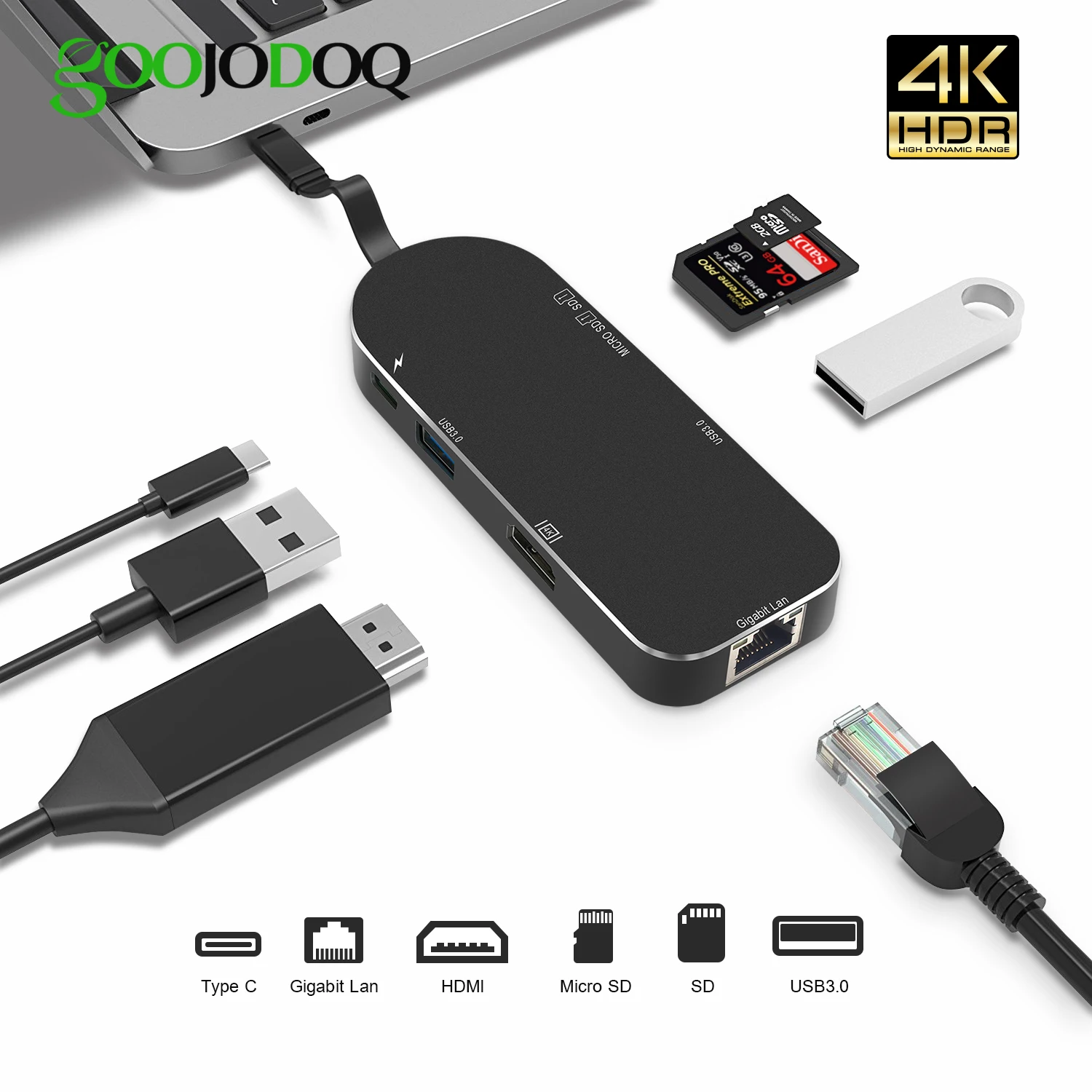 7 в 1 USB C концентратор HDMI Gigabit Ethernet 3 type с Micro SD/SD кардридер + PD для Macbook Pro/Air|usb 3.1 ethernet|hub