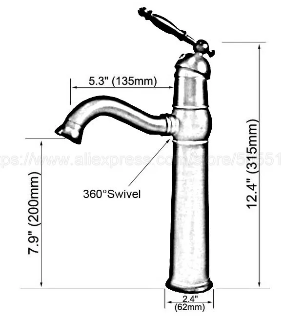 Смеситель для раковины в ванную комнату античная красная медь поворот на 360