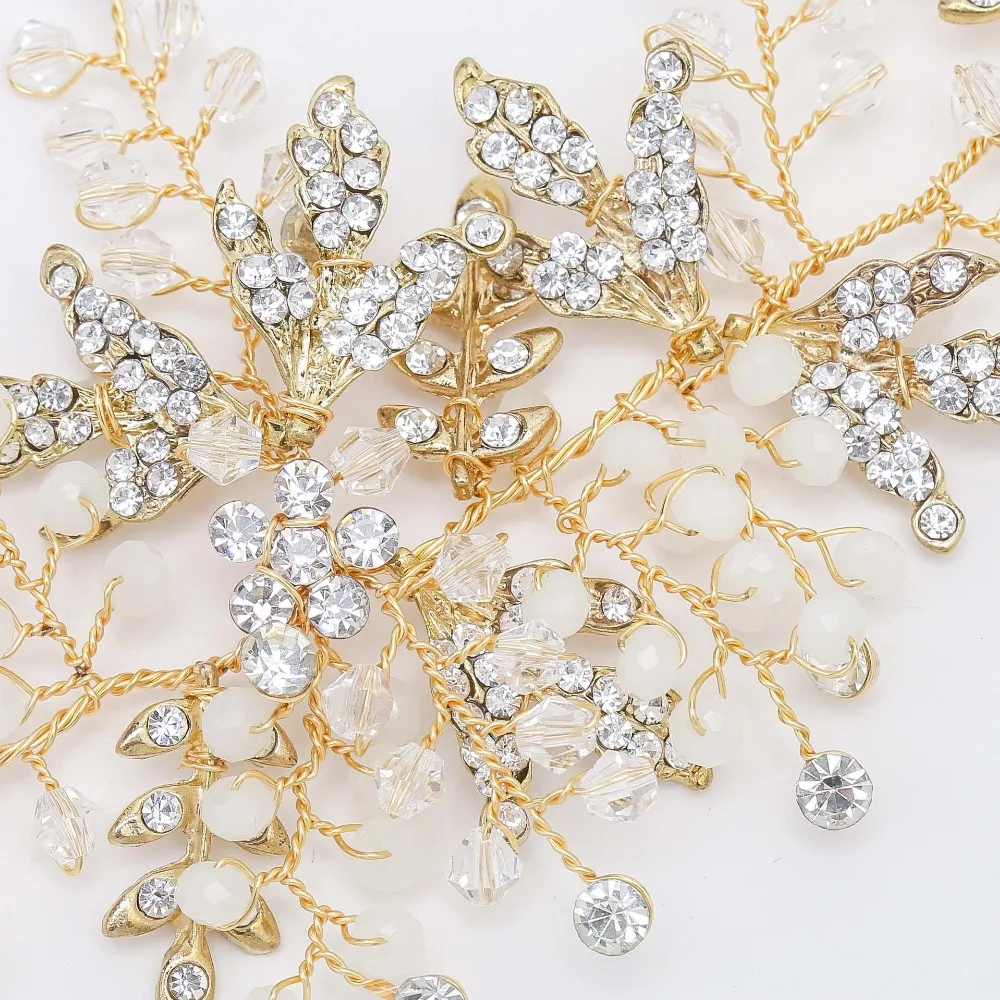 Woodqiqi Flower Rhinestone Pearl Headbands for Women Bridal Leaf Tiara Crown de Noiva Gold Handmade Headband | Украшения и