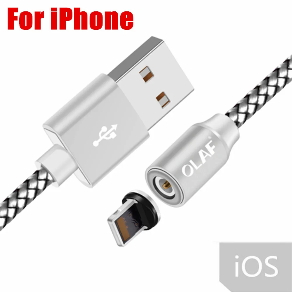 Silver for iPhone Магнитный usb-кабель OLAF 1 м для iPhone X Xs Max Xr 8 7 6 Быстрый зарядный Магнит Micro USB type C кабель для samsung S9 huawei Xiaomi - Цвет: Silver for iPhone