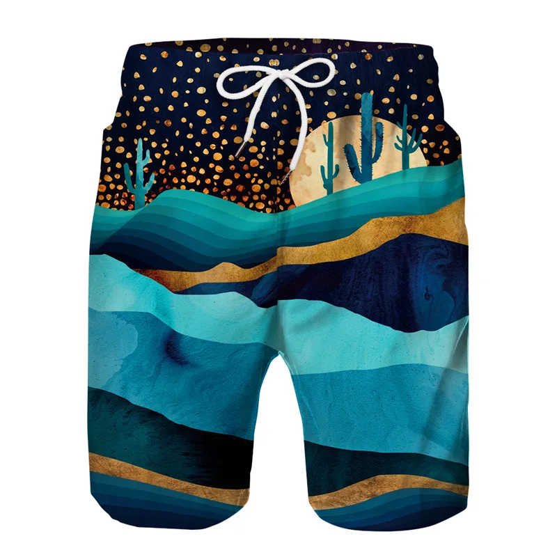 Summer Man's Beach Shorts Sport Pants Desert Moon 3D Print Trunks Men Loose Vacation Surfing Male Gym Surf Board Swimwear | Спорт и