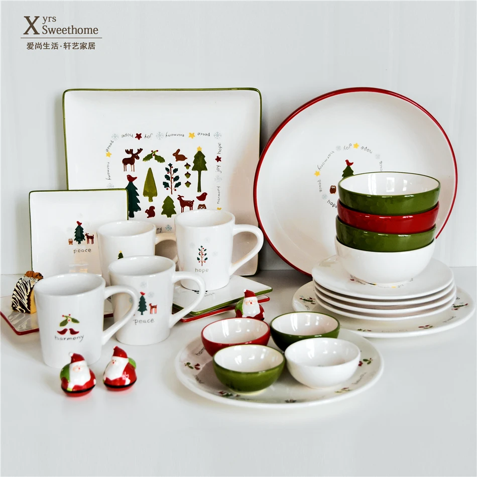 Christmas Tableware set Nordic minimalist plate Home dish Cup Rice bowl seasoning Xmas dinnerware Set Gift | Дом и сад