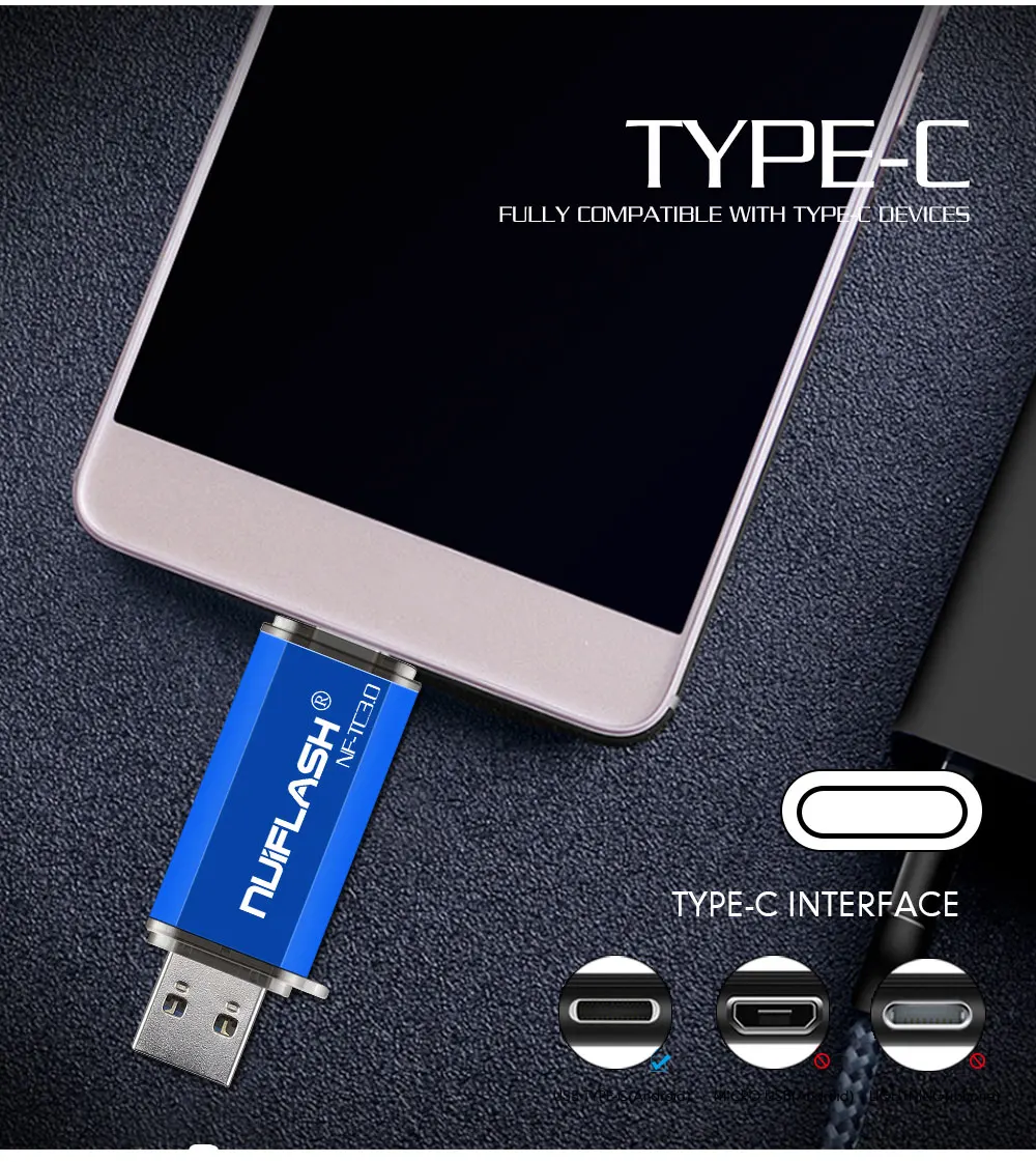 Nuiflash hotsale Usb Stick Type C Pen Drive 128GB 64GB 32GB 16GB USB Flash Drive 3.0 High Speed Pendrive for Type-C Device