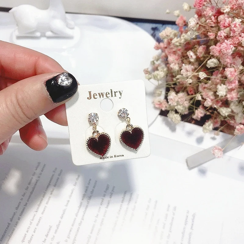 2018 Spring New Arrival Korean Shiny Zircon Velvet Love Heart Earrings For Women Bijoux Fashion Jewelry Vintage Brincos | Украшения и