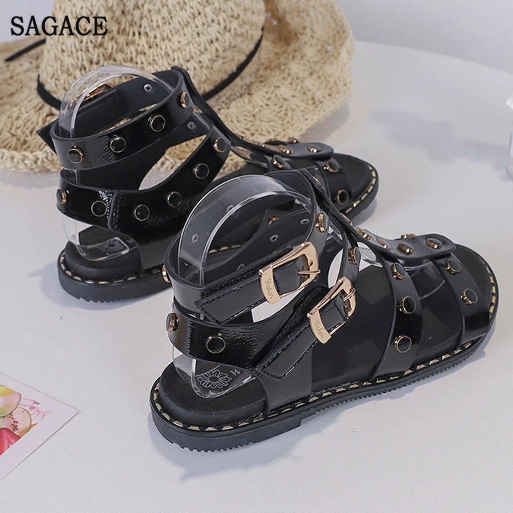 SAGACE/женские летние сандалии на плоской подошве с пряжкой и ремешком открытым
