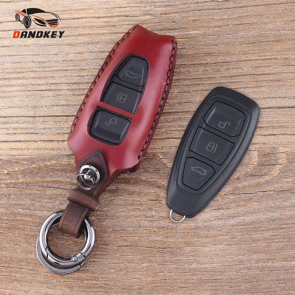 Защитный чехол DANDKEY для ключа из натуральной кожи Ford Kuga Focus 3 Ecosport Fiesta 2012 2013 2014 2015 2016