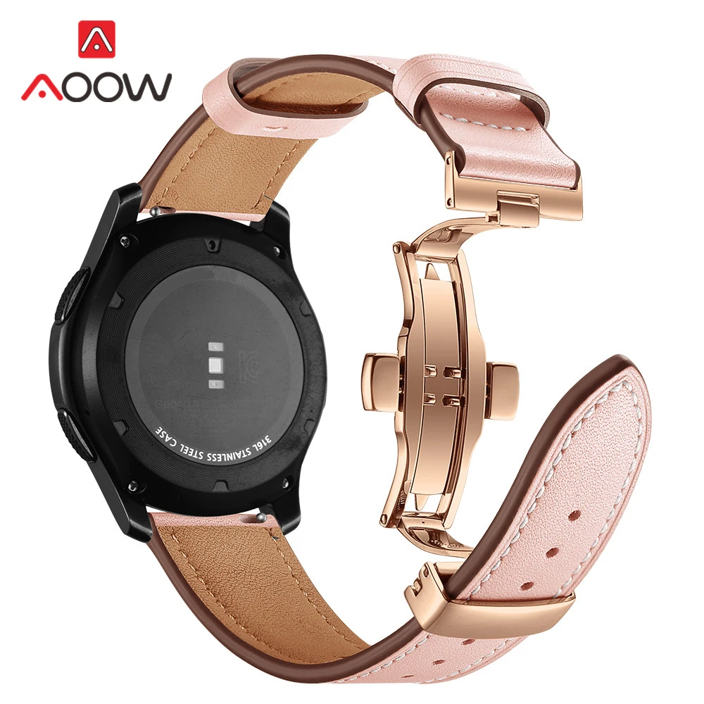 20 мм 22 мм ремешок из натуральной кожи для samsung Galaxy Watch Active 42 мм 46 мм Бабочка Пряжка браслет ремешок аксессуары