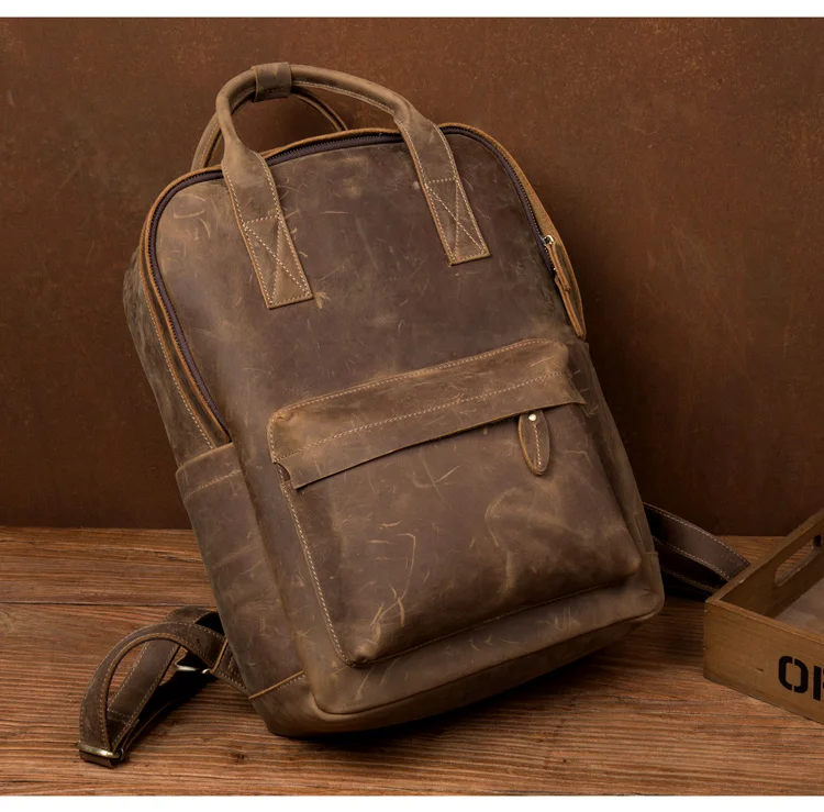 Men's Or Women Genuine Leather Backpack Multifunction Handmade Daypack Vintage Schoolbag Backpack Shoulder Bag Casual Rucksack