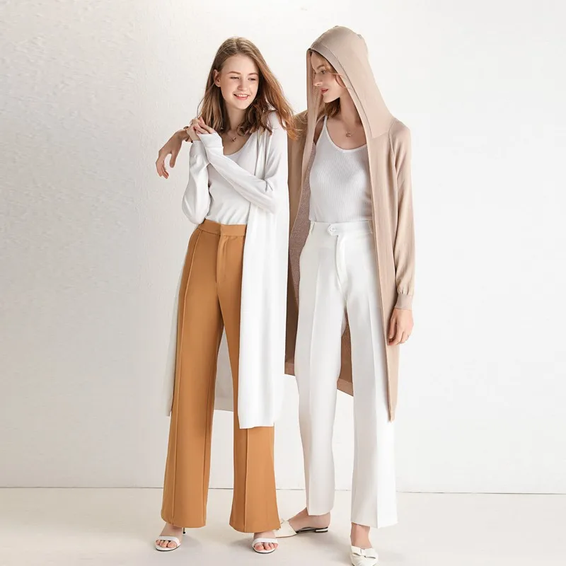2019 Women Summer Long Hooded Collar Knit Coat Mesh Cardigan Relaxed Knitted Open Stitch Shirt Quality Fabric |