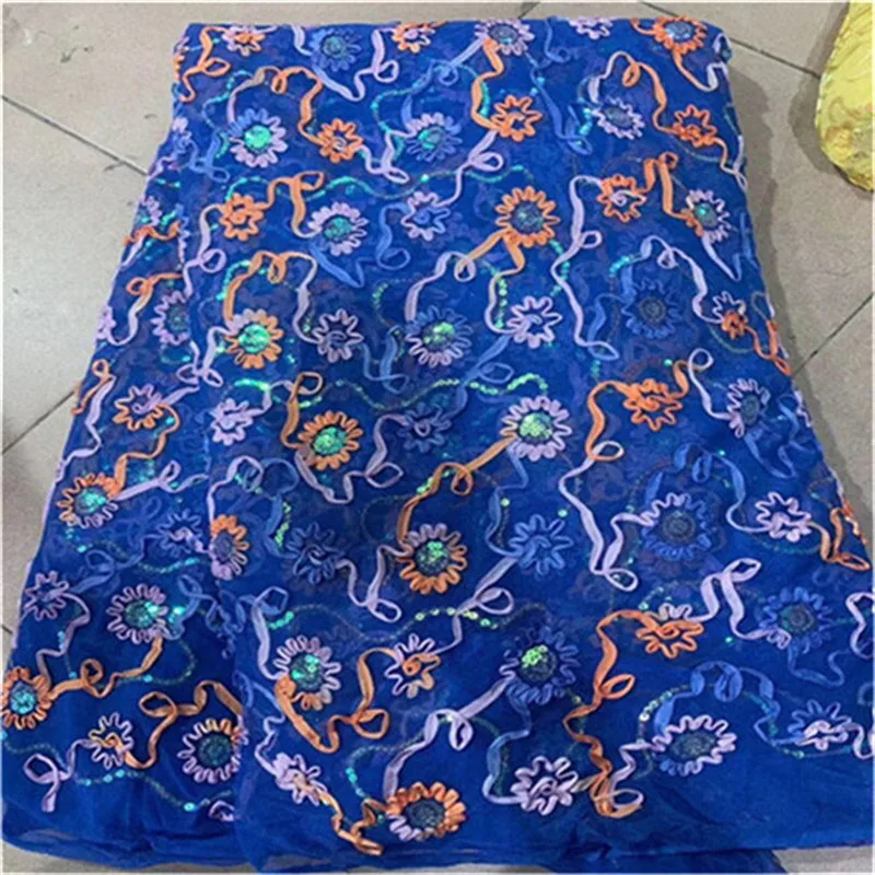 

Sequined Mesh Tulle Lace African Net yellow Sequins Lace Fabrics High Quality Indian Lady Evening Dresses Mesh Lace Material