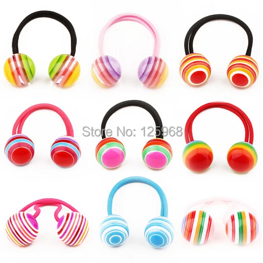 Бесплатная доставка, новинка 2014, оптовая продажа, 20 шт./партия, Детские аксессуары для волос, резинки для волос с шариками Ranibow, эластичные резинки, завязки, держатель для конского хвоста