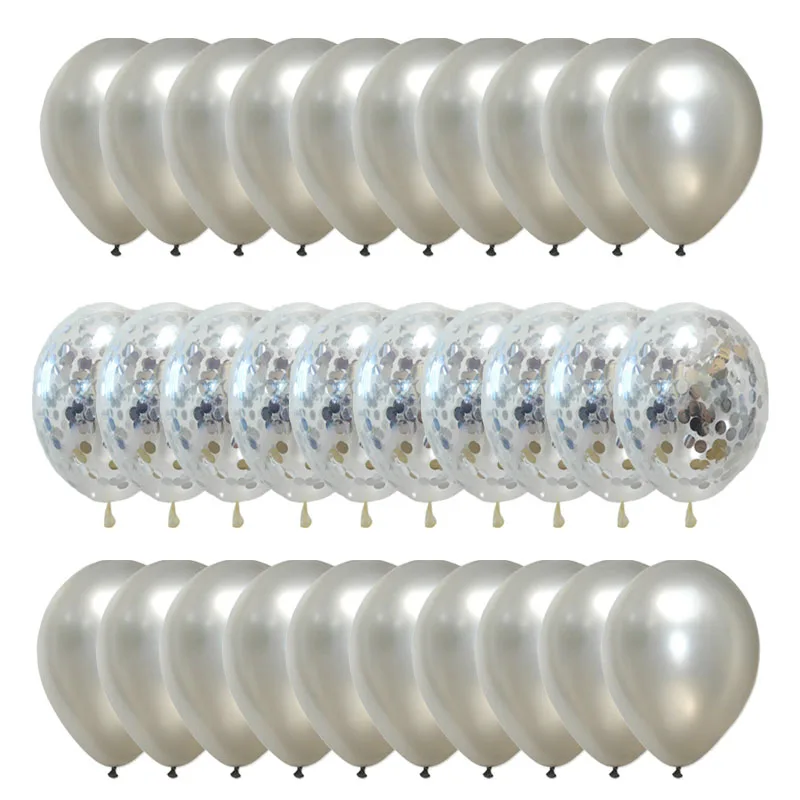 silver 30 шт./лот, много конфетти, воздушные шары, розовое золото, гелиевые шары, для мальчиков и девочек, с днем рождения, для вечеринки, воздушные шары, для свадебной вечеринки, декоративные принадлежности - Цвет: silver