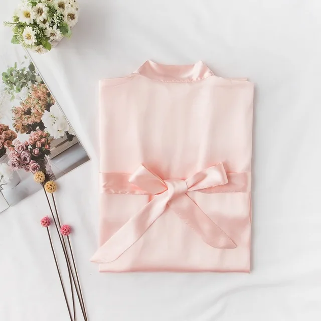light pink Халат для невесты и подружки невесты, Элегантная пижама для невесты, сексуальный женский халат из вискозы, халат, кимоно, Шелковый банный халат для сна, для отдыха - Цвет: light pink