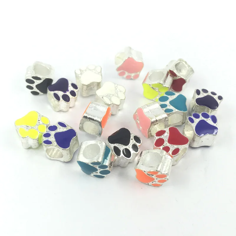 5 шт./лот посеребренные бусины с большими отверстиями в виде собачьих следов