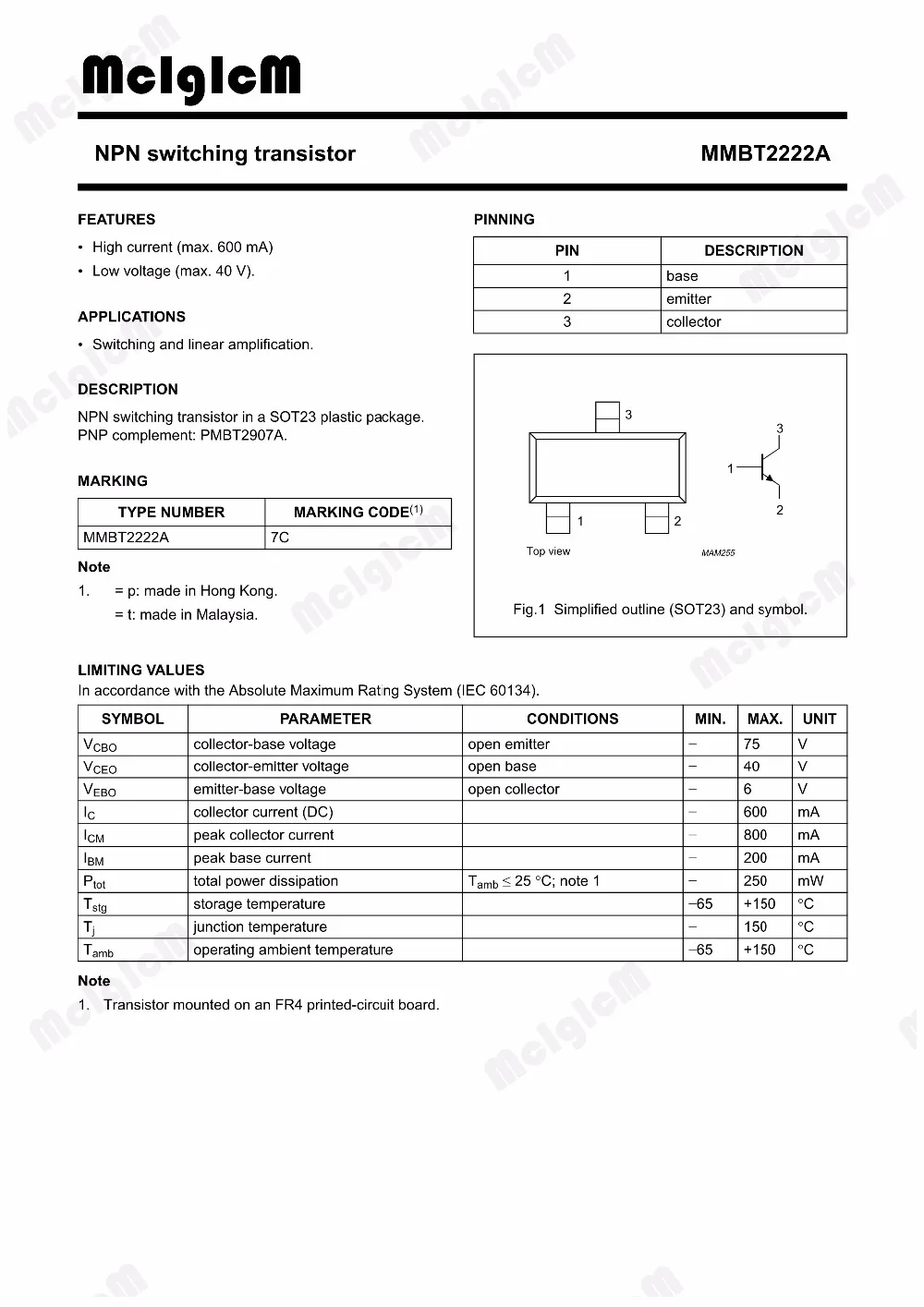 MMBT2222A 3000 шт. СОТ-23 MMBT2222 2N2222 SMD Универсальный транзистор Силовые транзисторы NPN 40V 0.6A, mmbt2222