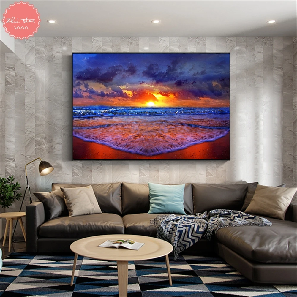 Алмазная вышивка море волна Картина Sunrise Sunset Landsacpe картина крестиком Мозаика