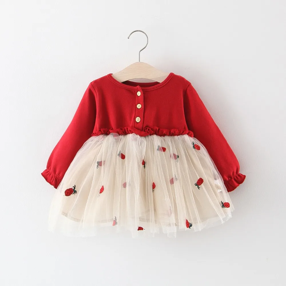 

spring autumn new girls dress Baby girl clothes Long sleeve lace stitching princess dress