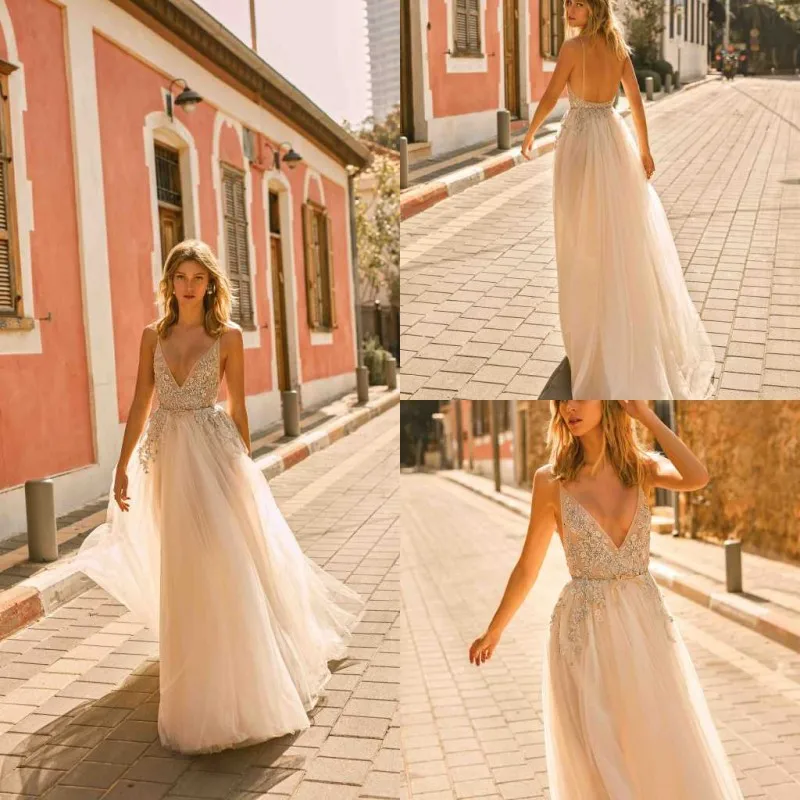 Muse by Berta свадебное платье es v-образный вырез кружевное с вырезом на спине свадебное платье в стиле "Бохо" страна Длина пола ТРАПЕЦИЕВИДНОЕ свадебное платье
