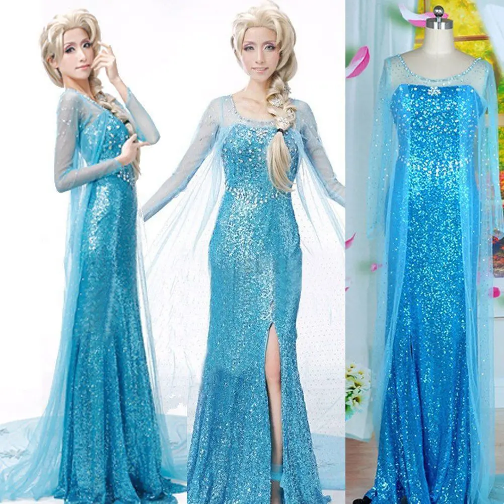 

Sexy Snow Elsa Queen Women Dress Cosplay Party Fancy Gown Dresses women maxi dress blue long dress sexy women clothing