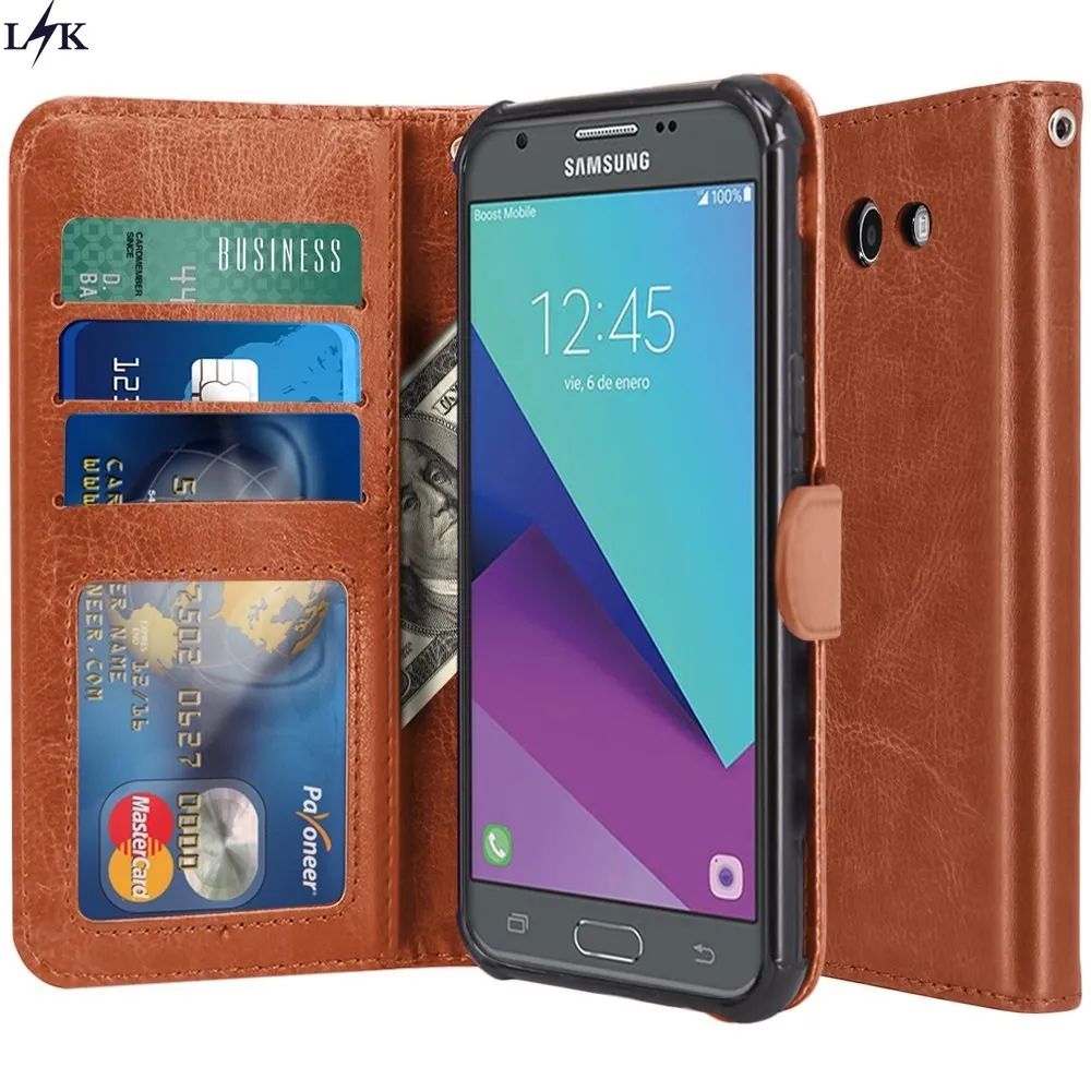 Для Galaxy J3 Появляются Случай LK Роскошный PU Кожаный Бумажник Флип Защитный Чехол