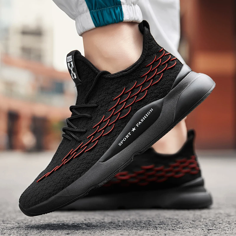 Весенне-осенние мужские удобные кроссовки 2018 новые черные красные спортивные на