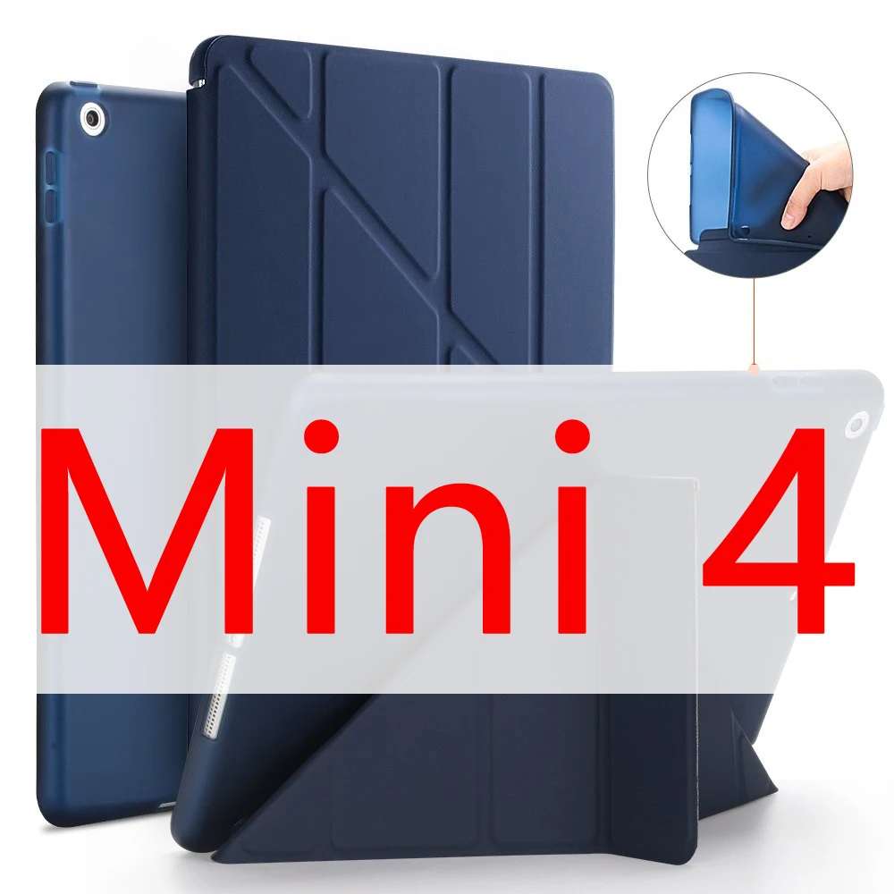 Чехол для iPad Mini 4 Mini 3 2 1 Mini 5 чехол из искусственной кожи Трансформеры умный чехол для iPad чехол 7," с силиконовой мягкой задней крышкой - Цвет: Dark blue 4